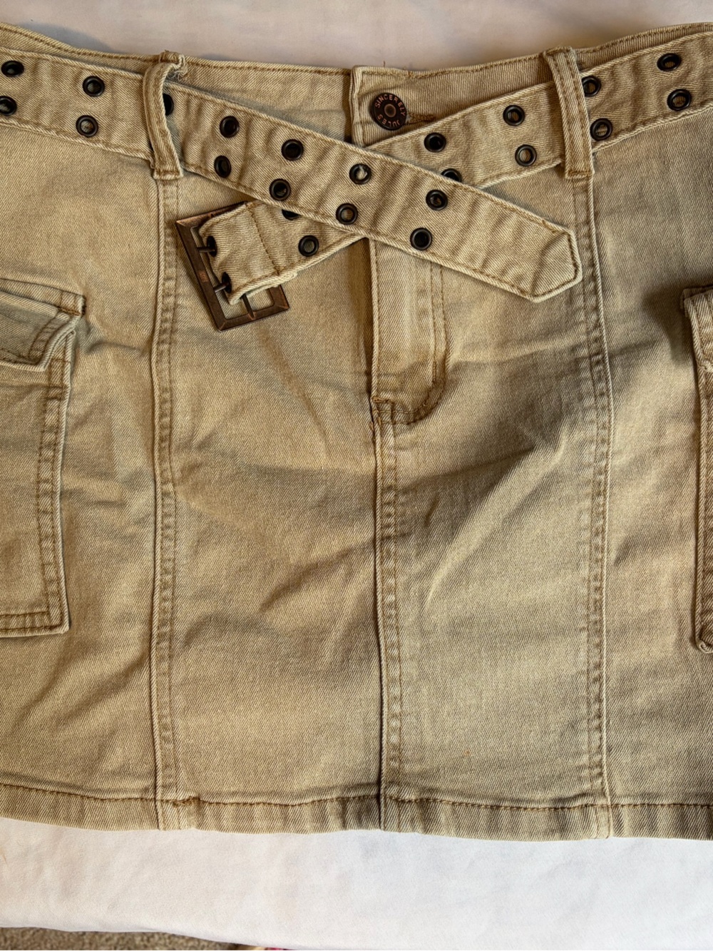Sincerely Jules Beige Utility Skirt with Studded Belt